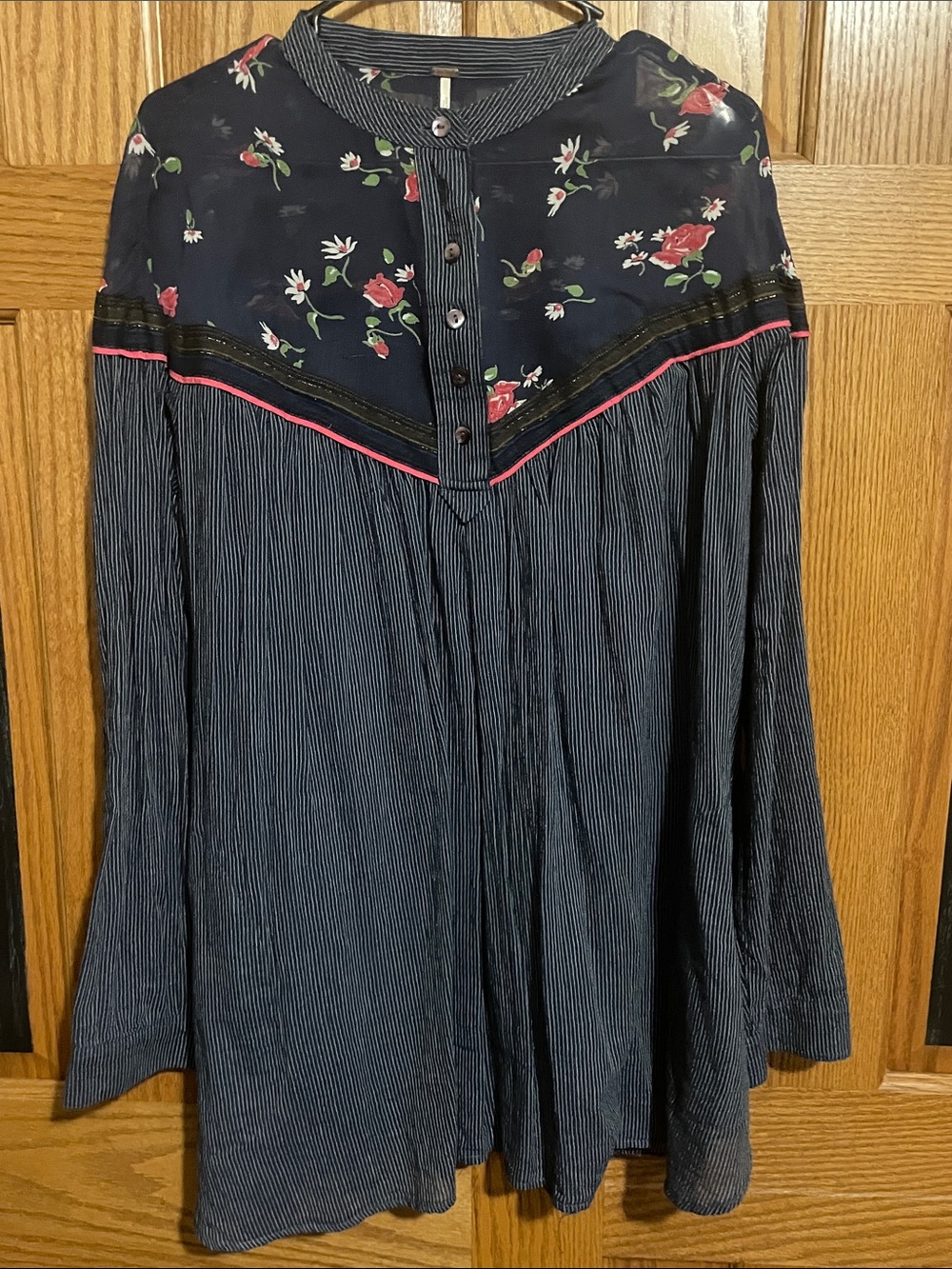 Women's Free People Navy Floral Yoke Shirt/Blouse